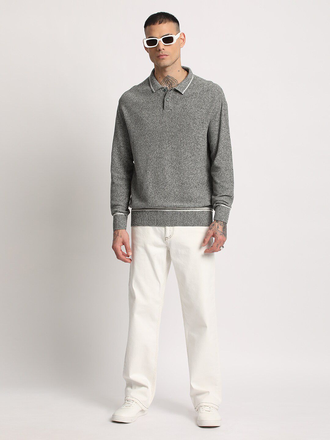 THE BEAR HOUSE Men Self Designed Regular Fit Cotton Polo Collar T-Shirt