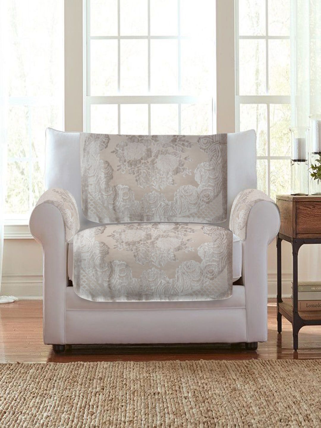 HOSTA HOMES Grey Set of 16 Jacquard Velvet 5 Seater Sofa Cover with Arm Rest
