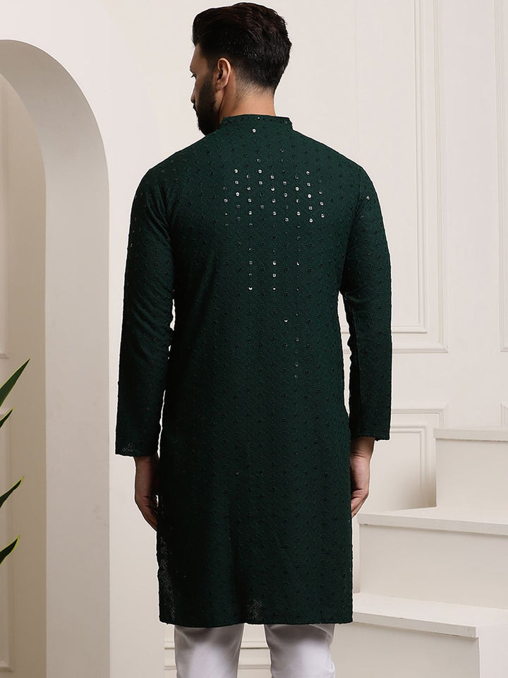 SOJANYA Ethnic Embroidered Mirror Work Pure Cotton Straight Kurta