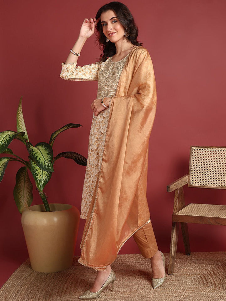 KALINI Women Printed Regular Sequinned Kurta with Trousers & With Dupatta