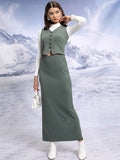 Tokyo Talkies Fitted Waistcoat With Maxi Skirt
