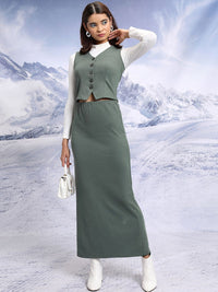 Tokyo Talkies Fitted Waistcoat With Maxi Skirt
