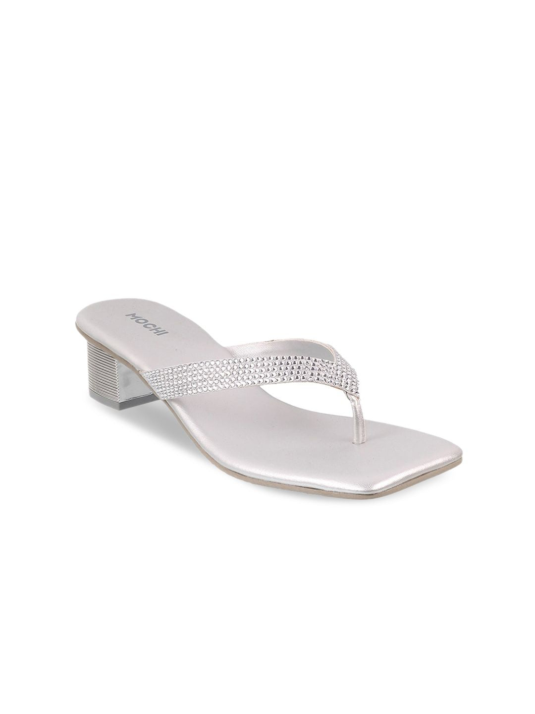 Mochi Women Silver-Toned Embellished Block Heels