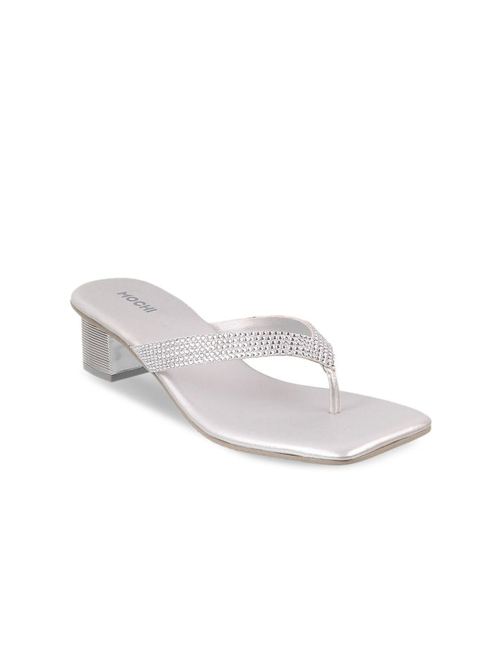 Mochi Women Silver-Toned Embellished Block Heels
