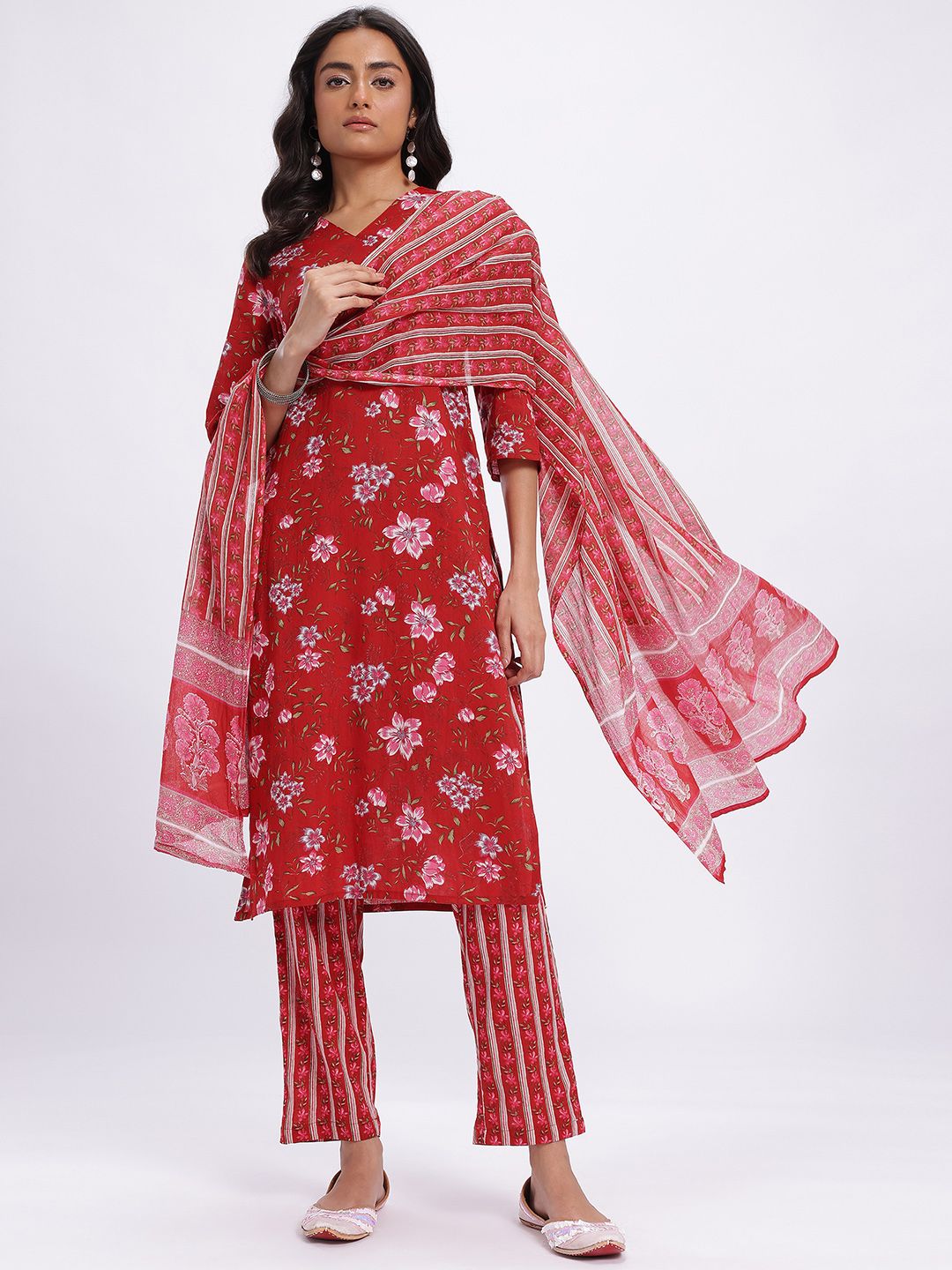 Anouk Women Indie Floral Pure Cotton Kurta with Trousers & Dupatta