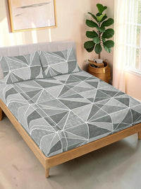 Moda Rapido X KLOTTHE Grey & White Geometric 300 TC King Bedsheet with 2 Pillow Covers