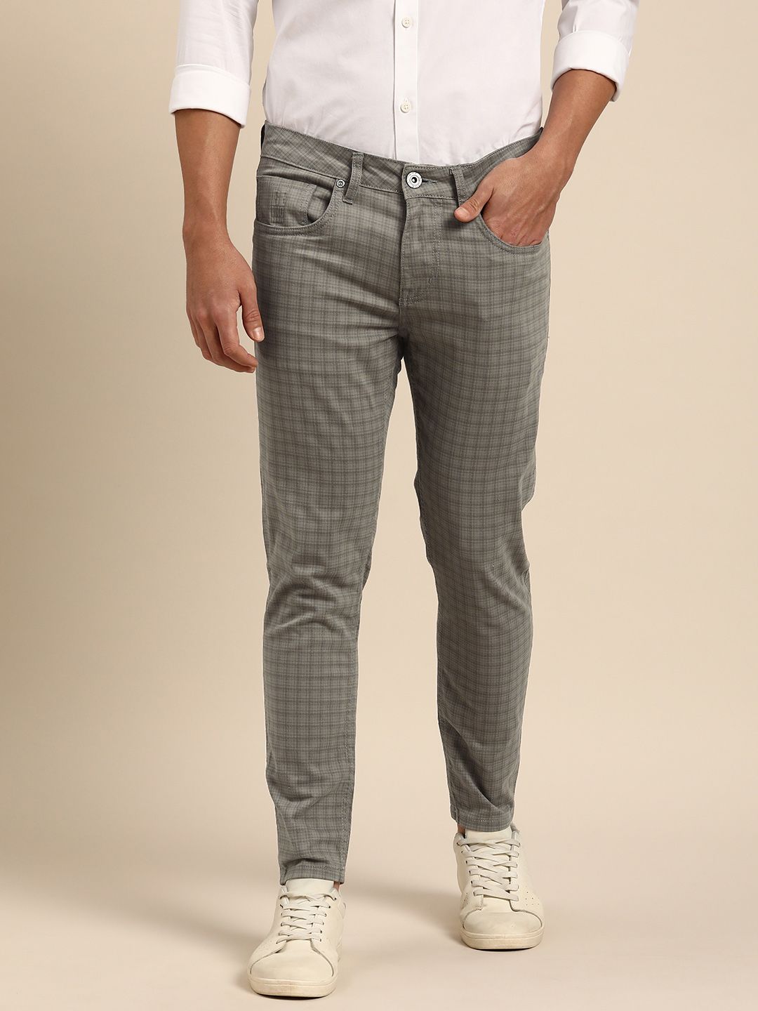 Being Human Men Checked Mid-Rise Chinos Trousers
