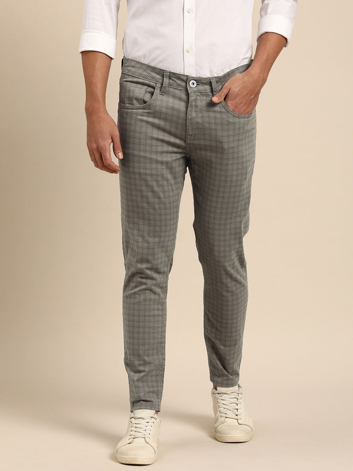 Being Human Men Checked Mid-Rise Chinos Trousers