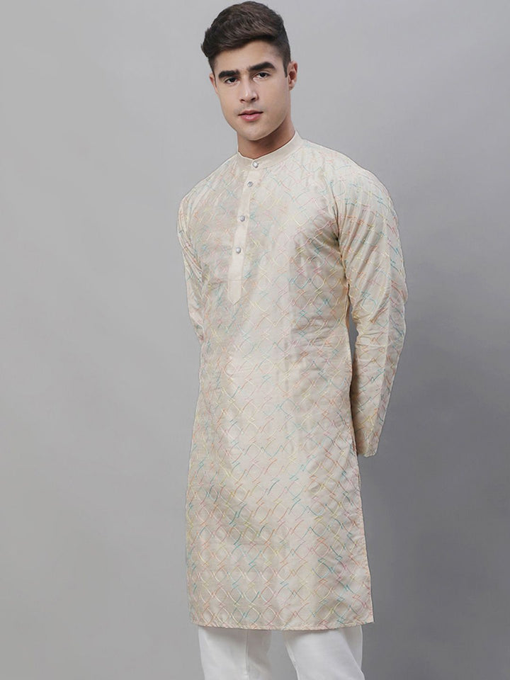 SOJANYA Band Collar Sulam Cotton Silk Kurta
