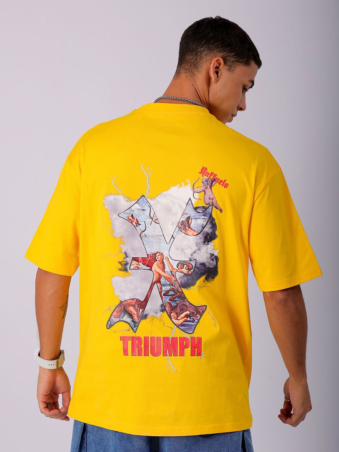 The Indian Garage Co Men Back Printed Boxy Oversized Round Neck Pure Cotton T-shirt