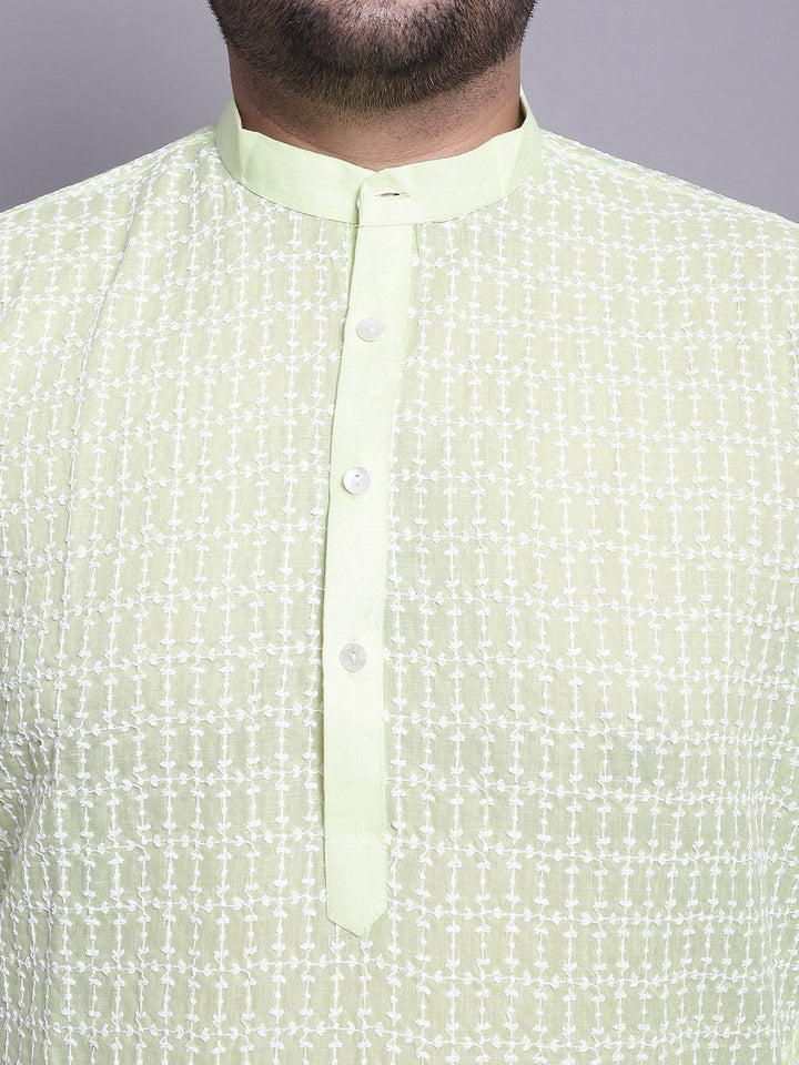 SOJANYA PLUS Plus Size Embroidered Pure Cotton Kurta With Pyjamas & Nehru Jacket