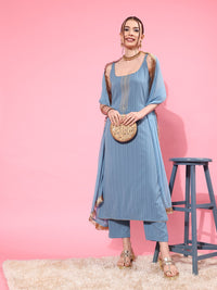 Varanga Blue Sleeveless Kurta with Trouser and Dupatta