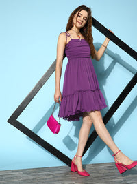 Antheaa Self Design Ruffled Chiffon Fit & Flare Dress