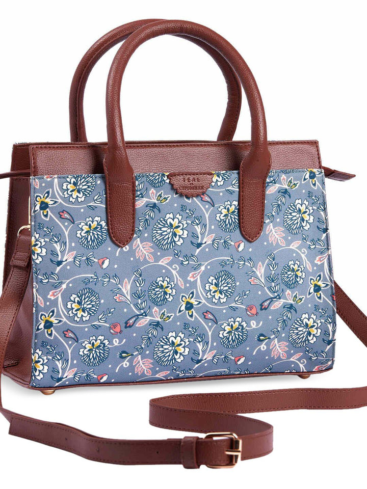 TEAL BY CHUMBAK Two Handles Floral Printed Structured Handheld Bag