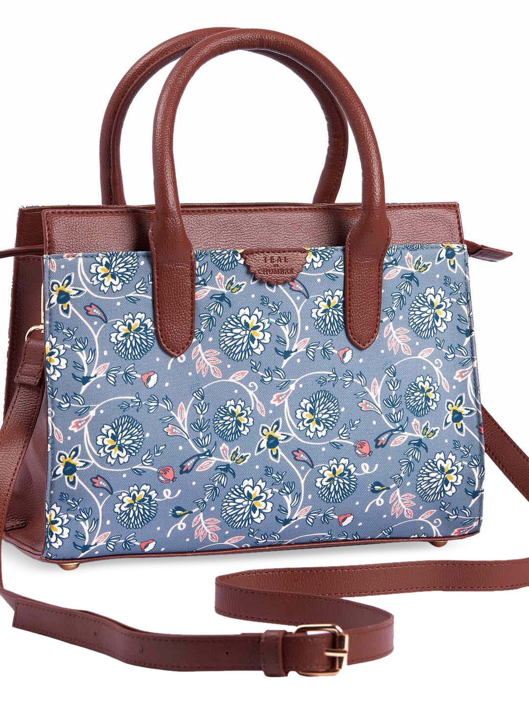 TEAL BY CHUMBAK Two Handles Floral Printed Structured Handheld Bag