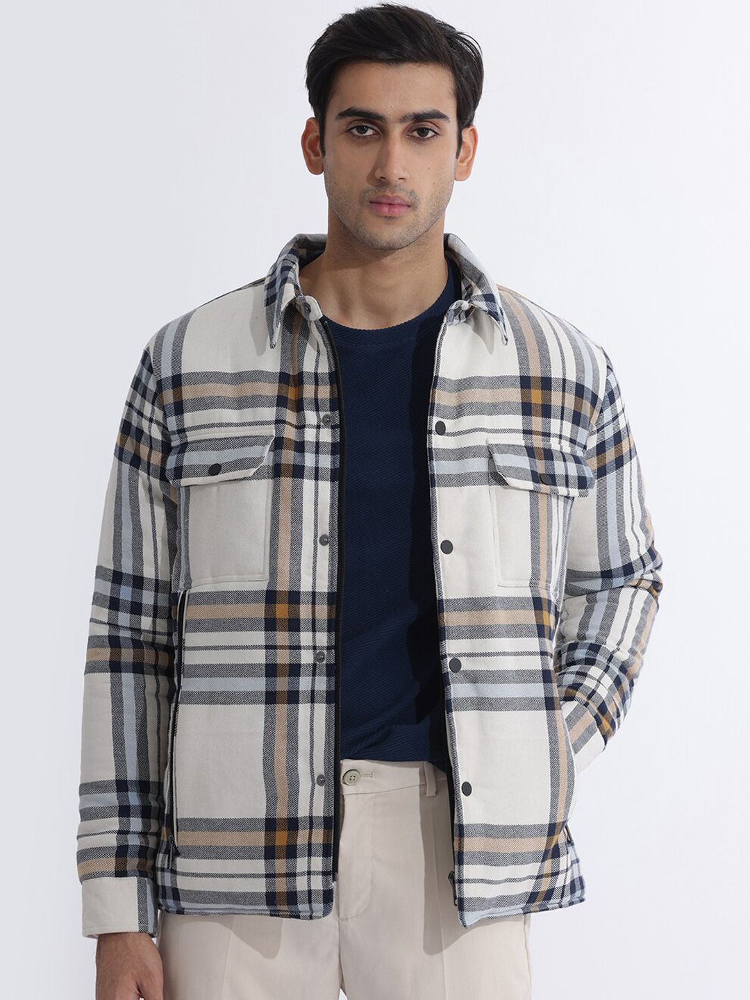 RARE RABBIT Men Hollis Tailored Fit Checked Cotton Jacket