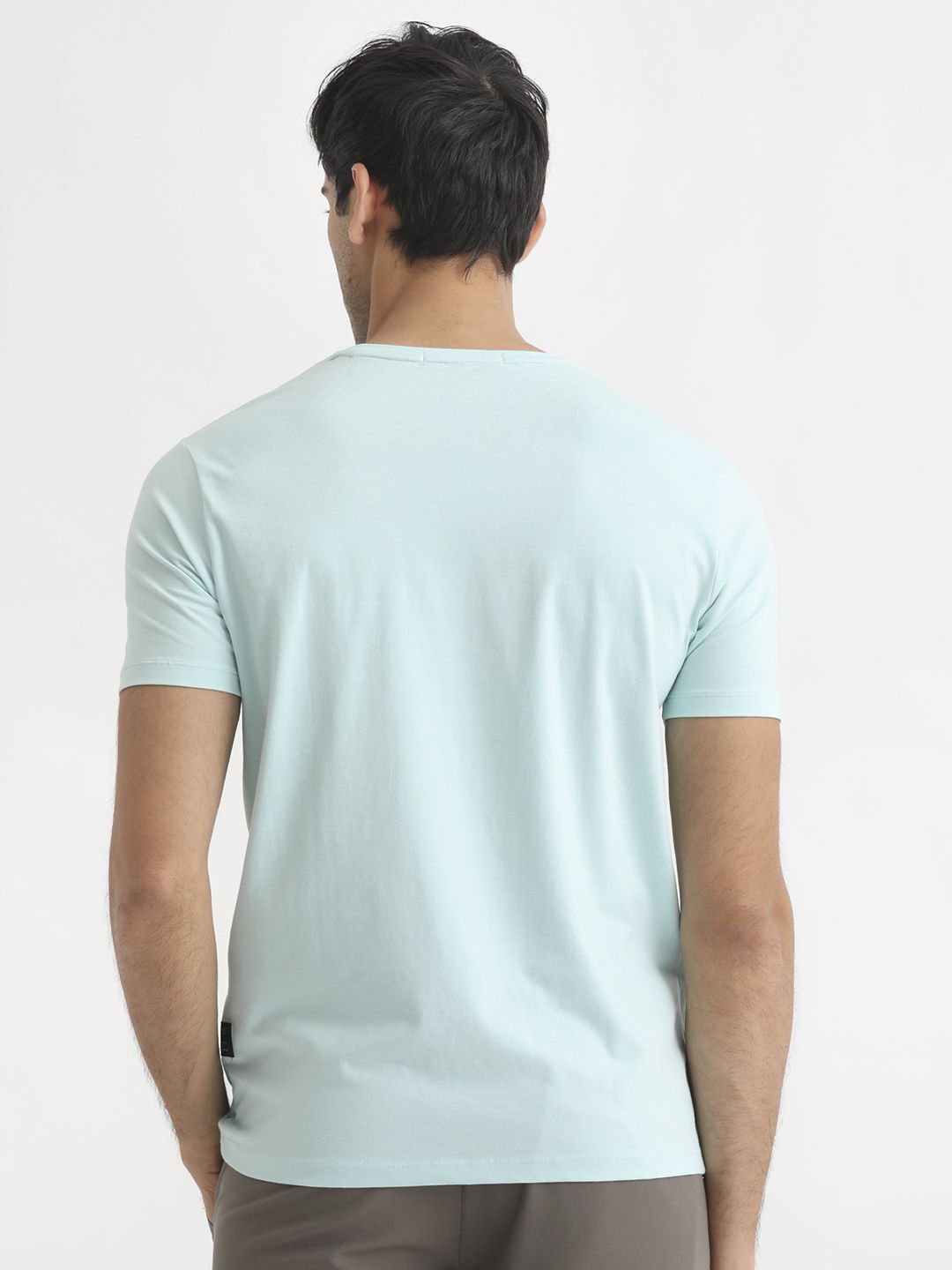 RARE RABBIT Men Cerulean Graphic Printed Slim Fit Cotton T-Shirt
