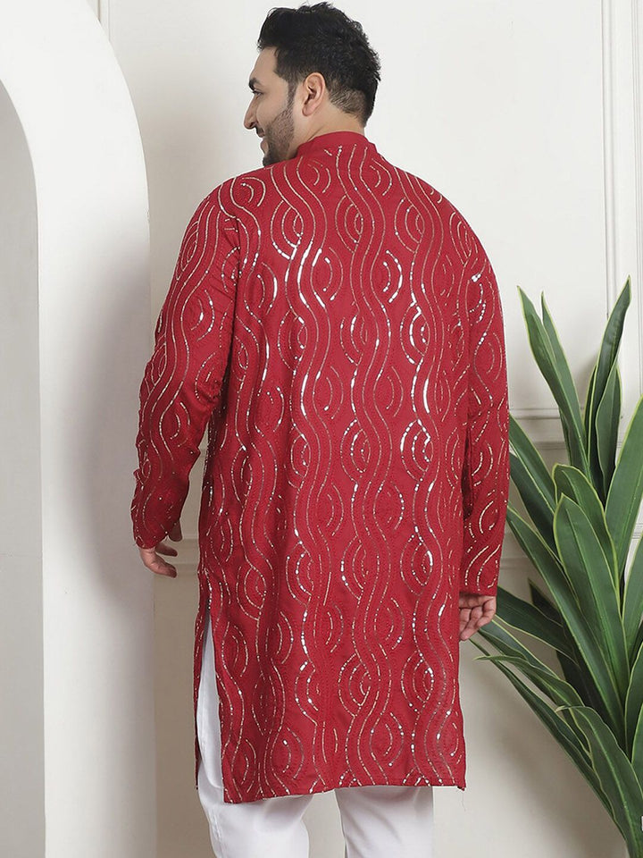SOJANYA PLUS PLus Size Ethnic Motifs Embroidered Band Collar Long Sleeves Straight Kurta