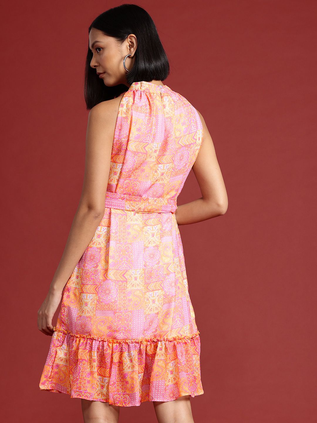 all about you Printed Ruched Halter Neck A-Line Dress