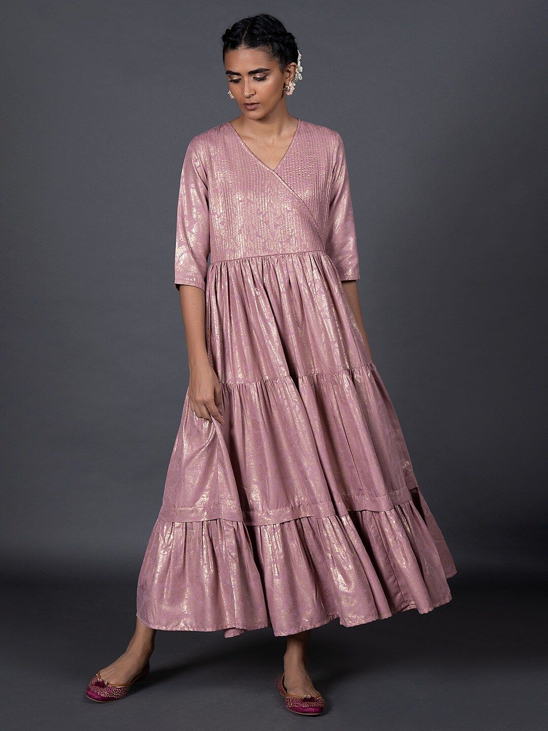 W Purple Ethnic Maxi Midi Dress