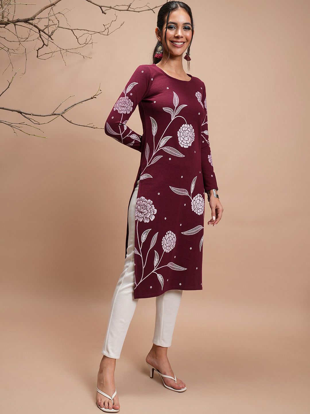 Vishudh Winter Floral Printed Kurta