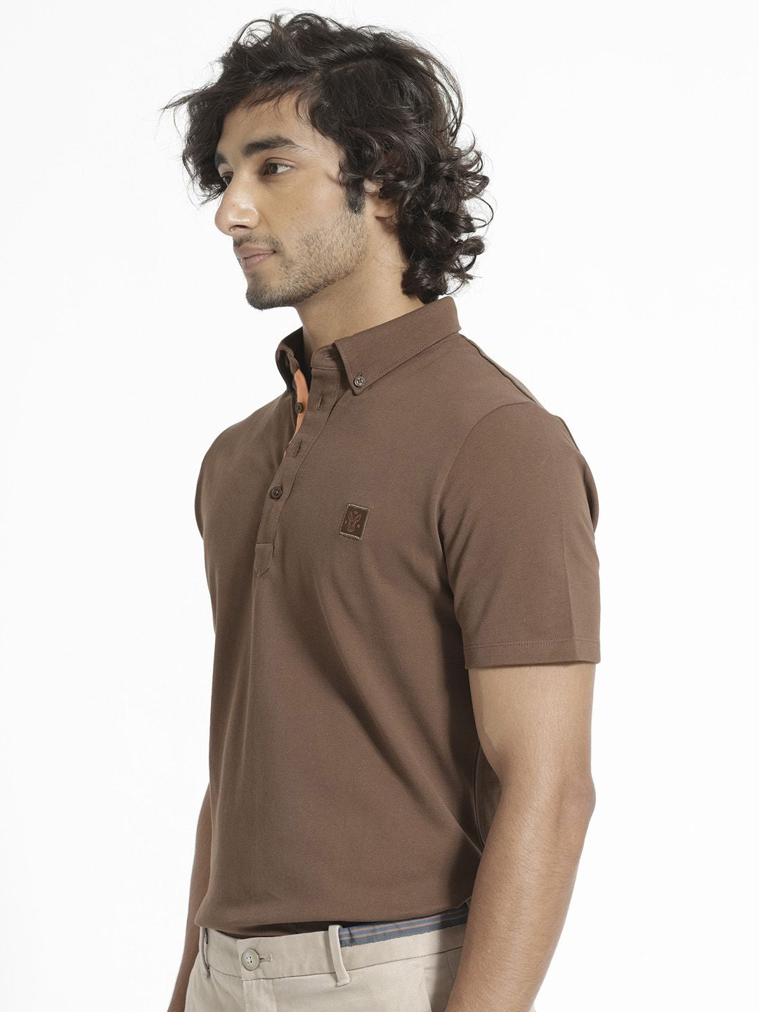 RARE RABBIT Men Herval Button Down Collar Slim Fit Cotton T-Shirt
