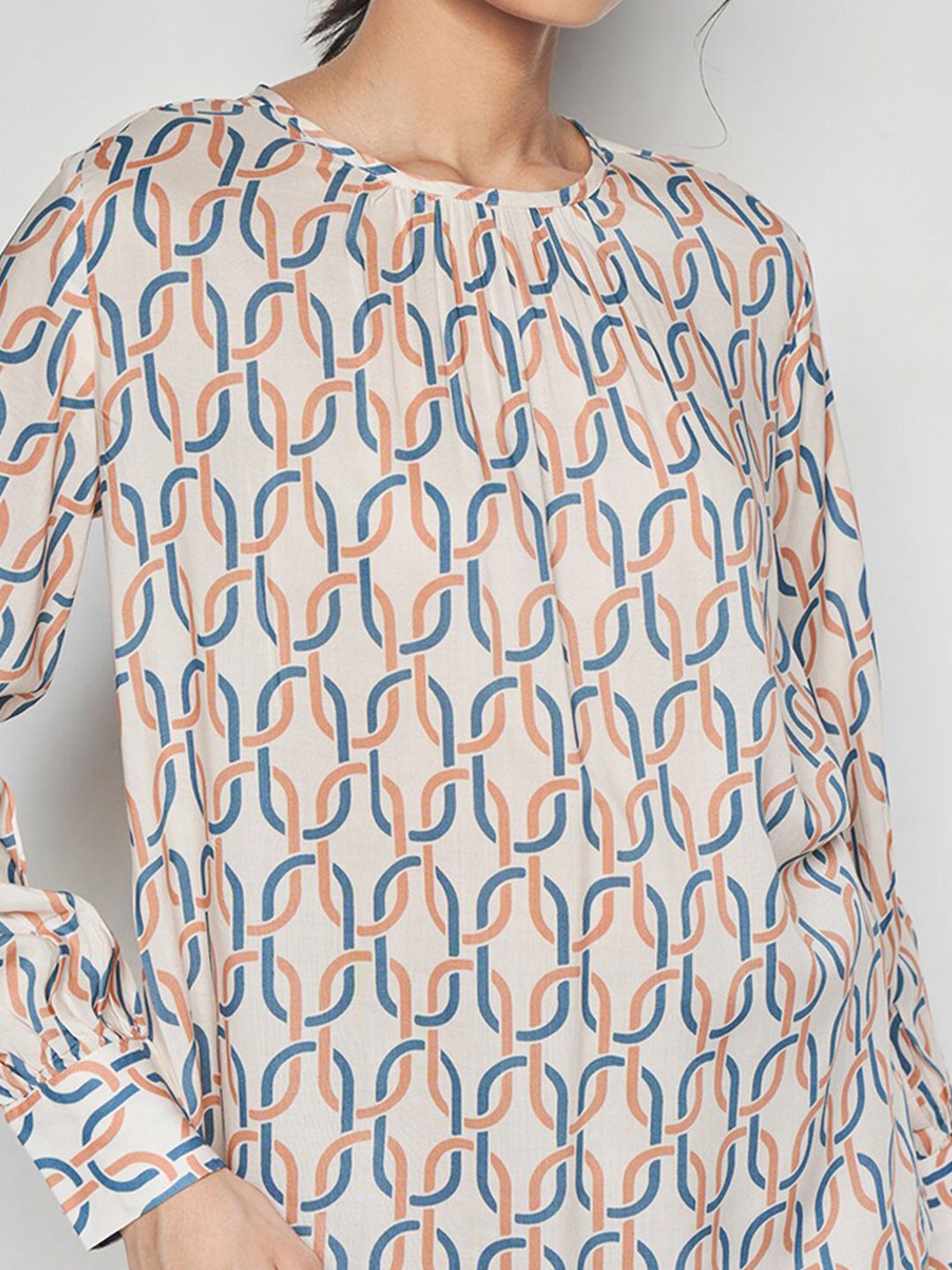AND Abstract Print Round Neck Long Sleeves Opaque Casual Top