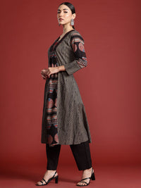 Indo Era Printed Panelled Sequinned Pure Cotton A-Line Kurta with Trousers