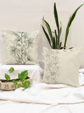 STITCHNEST Set Of 2 Cream-Coloured & Green Floral Square Cushion Covers