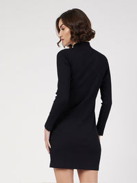 SASSAFRAS High Neck Mini Sheath Sweater Dress