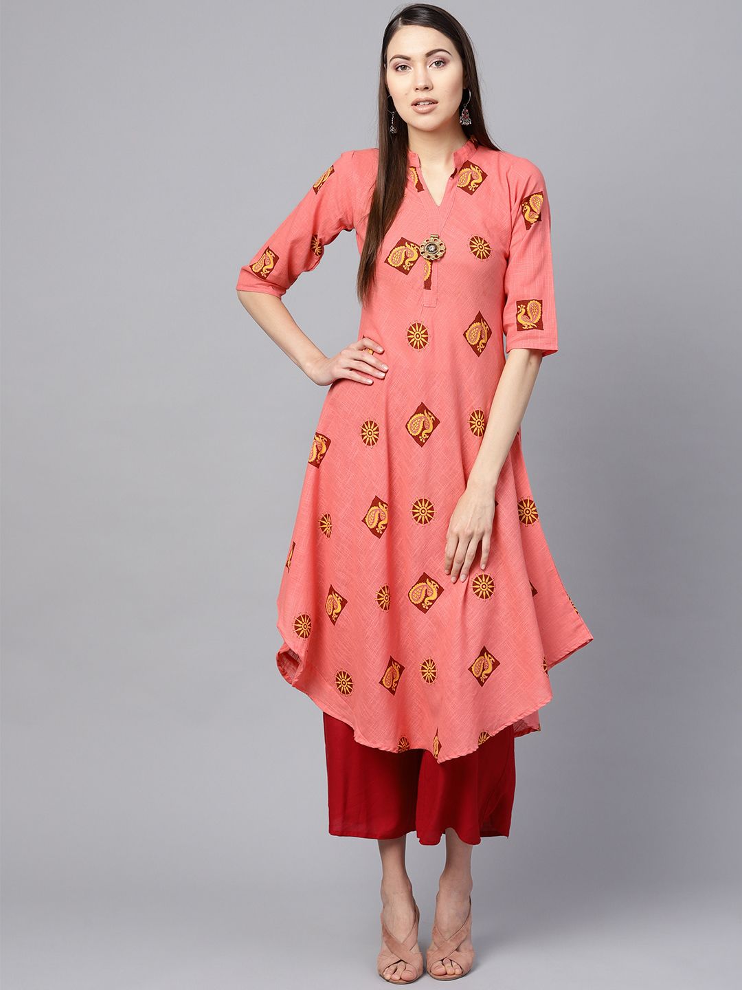 SOJANYA Women Pink & Maroon Quirky Print A-Line Kurta