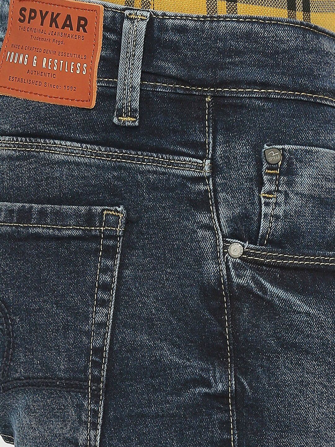 SPYKAR Men Slim Fit Low-Rise Heavy Fade Clean Look Stretchable Jeans
