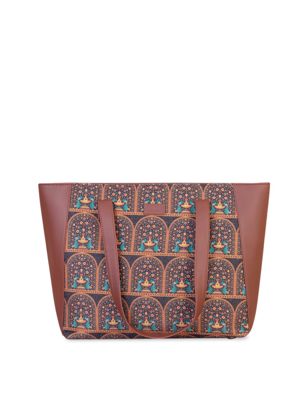 ZOUK Brown Ethnic Motifs Structured Tote Bag