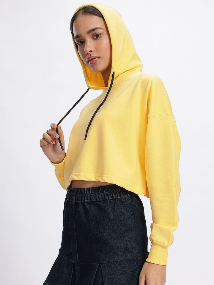 DressBerry Printed Drop-Shoulder Hooded Crop Sweatshirt