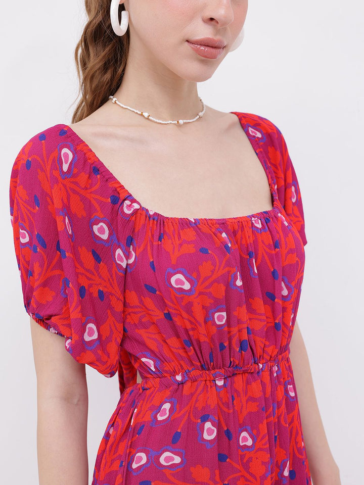 DressBerry Romantic & Flirty Printed Cut-Out Tie-Up Playsuit