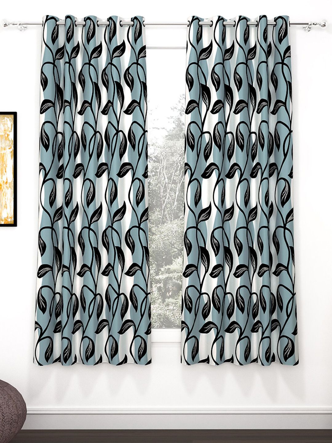 Story@home Nature White & Grey 2 Pieces Ethnic Motifs Printed Window Curtains