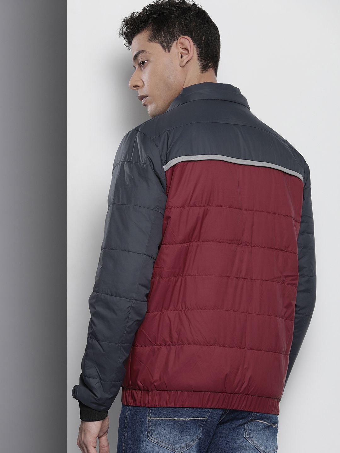 The Indian Garage Co Men Colourblock Puffer Jacket with Detachable Hood