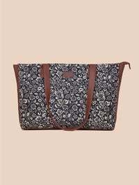 ZOUK Floral Printed Jute Structured Tote Bag