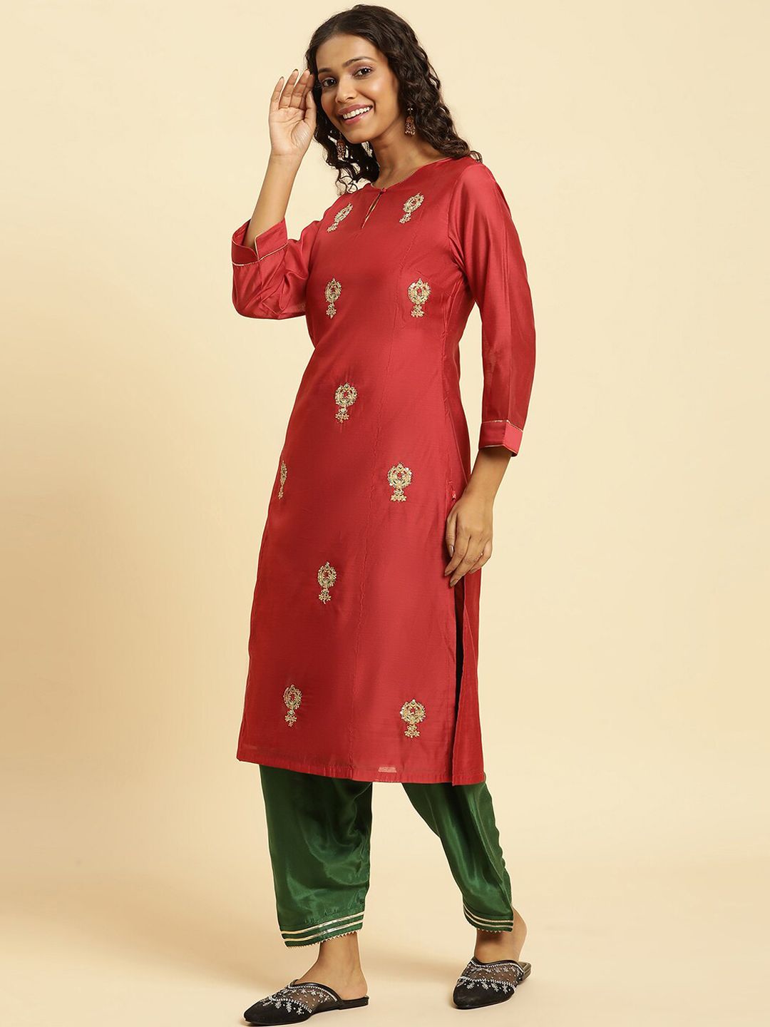 W Festive Solid Rayon Straight Kurta