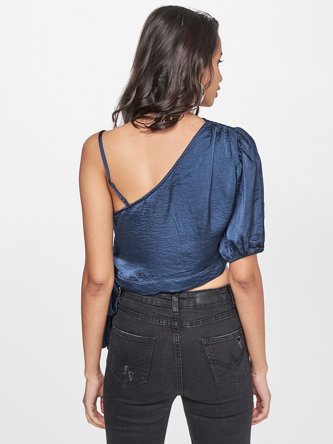 AND Satin Puff Sleeve Crop Top