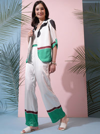 Tokyo Talkies Printed Blazer & Top With Trouser Co-Ords