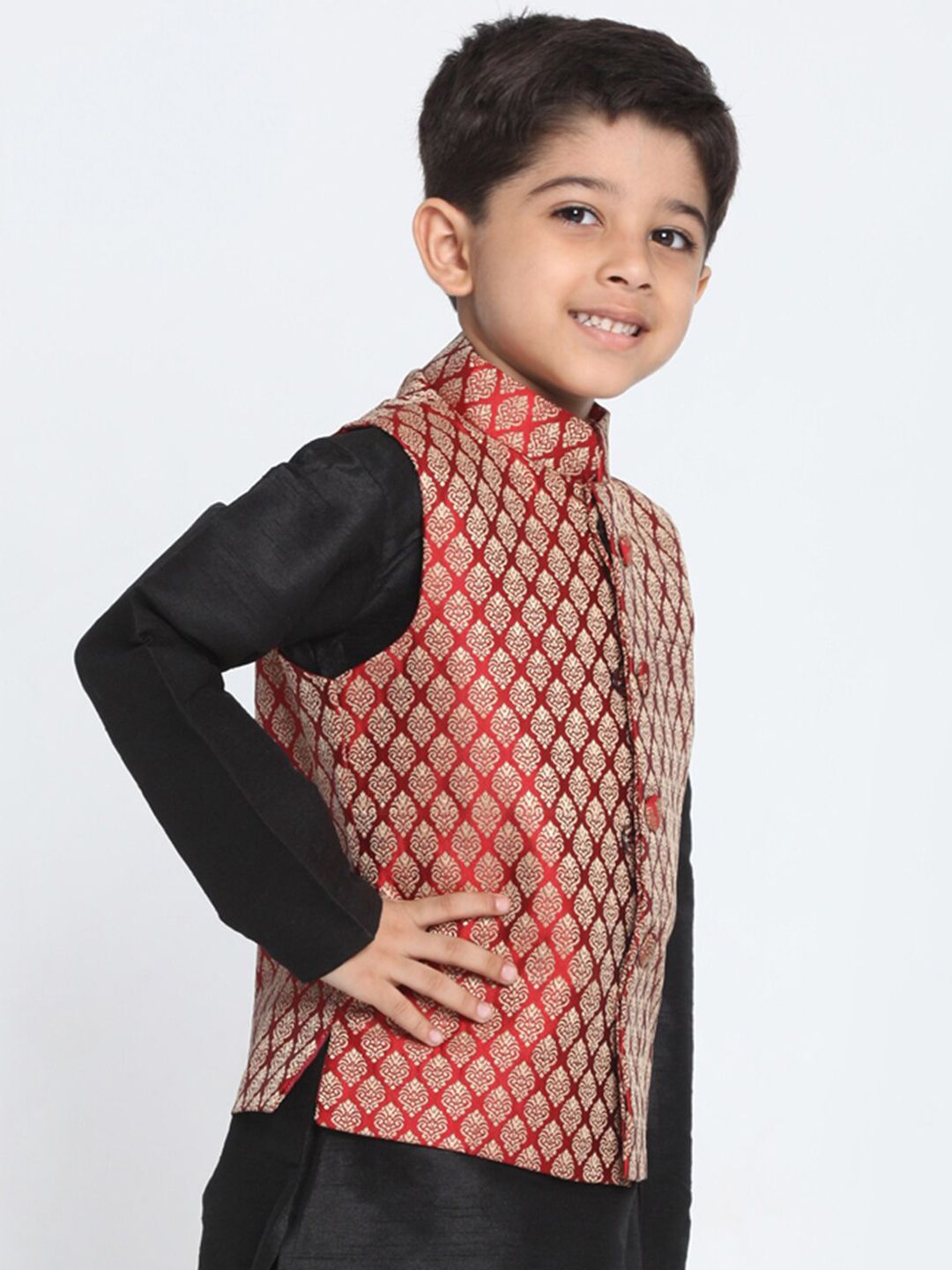 VASTRAMAY Boys Woven-Designed Nehru Jacket