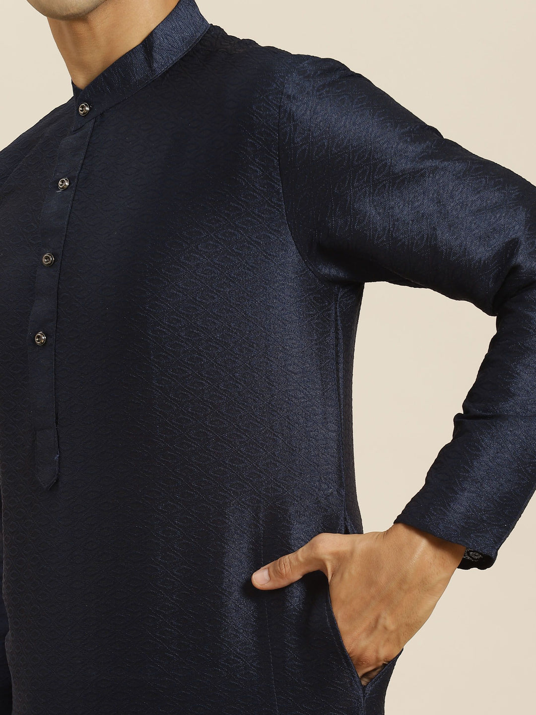 SOJANYA Men Navy Blue Woven Design Indigo Kurta