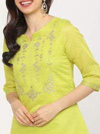 Vishudh Women Lime Green Embroidered Kurta