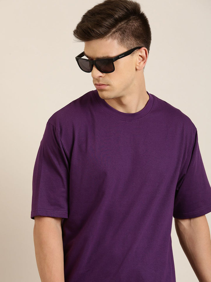 Difference of Opinion Men Solid Pure Cotton Drop-Shoulder Oversized Fit T-shirt