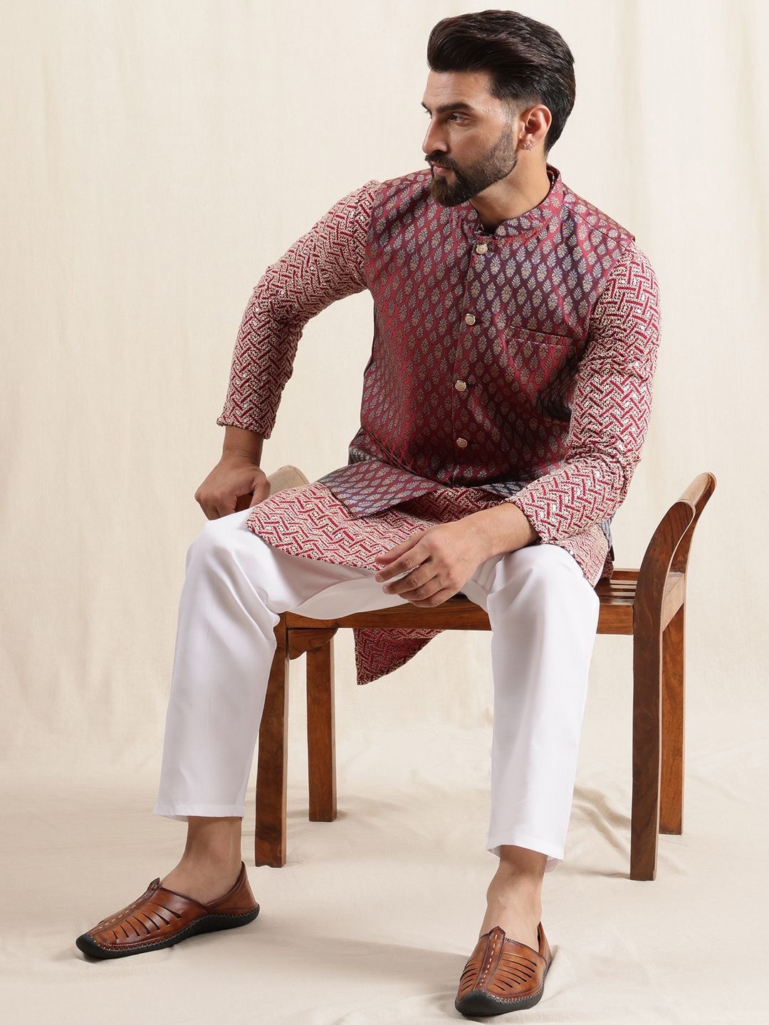 Anouk Men Ethnic Motifs Embroidered Regular Pure Cotton Kurta with Pyjamas