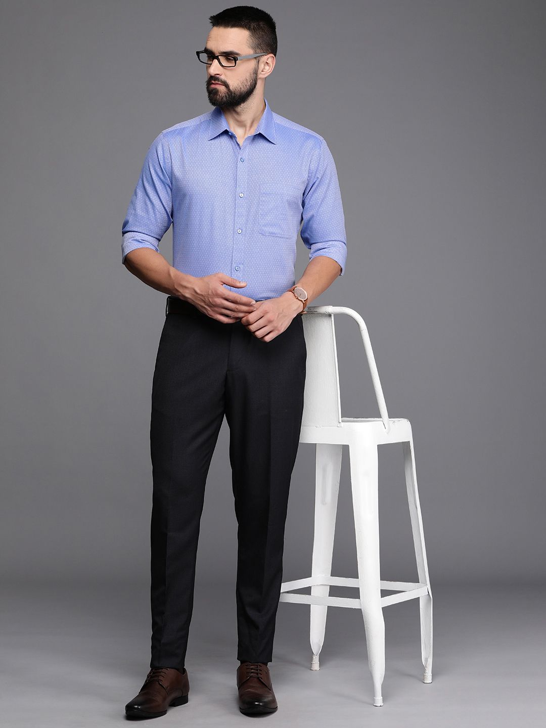 Raymond Pure Cotton Self Design Textured Slim Fit Formal Shirt