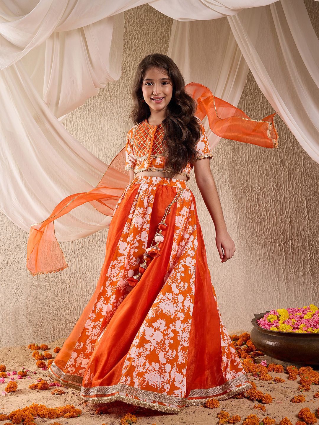 pspeaches Girls Printed Ready to Wear Lehenga & Blouse With Dupatta