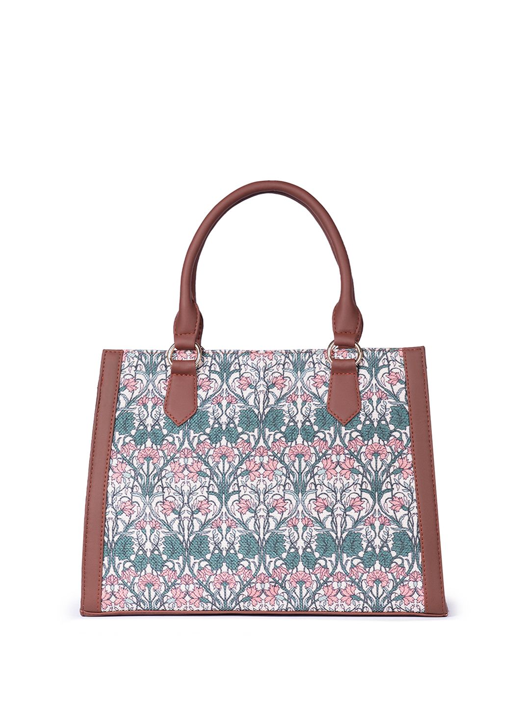 ZOUK Floral Printed Oversized Structured Jute Handheld Bag