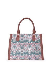 ZOUK Floral Printed Oversized Structured Jute Handheld Bag